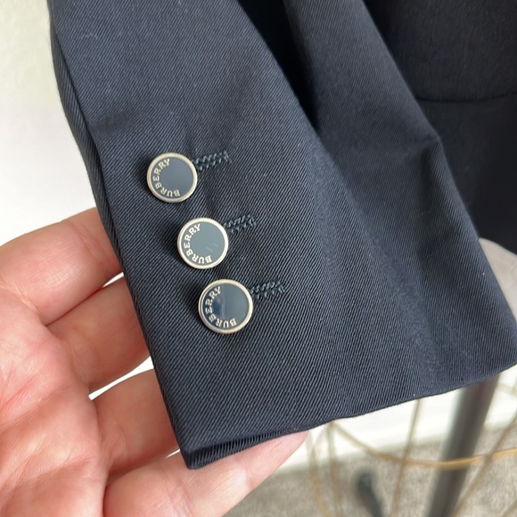 Burberry London Silver Enamel Button Navy Wool Stretch Blue Blazer - Picture 5 of 11
